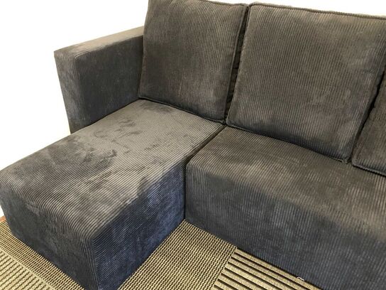 Boston L-Sofa 280x150 cm. Sort velour rib stof
