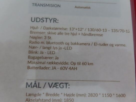 3-Hjulet elektrisk kabinescooter MOTOCR