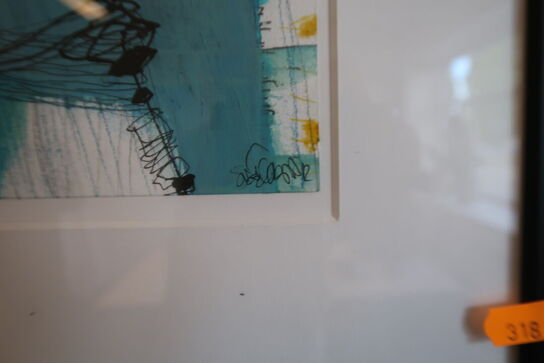 2 stk. indrammet plakater, stol, planter