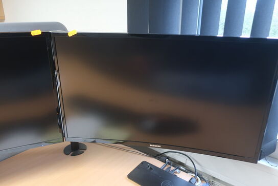 2 stk. monitorer, tastatur, mus samt docking-station 
