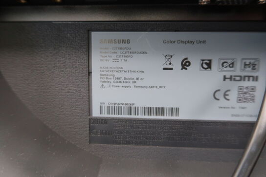 2 stk. computerskærme SAMSUNG C27T550FDU, tastatur, mus, dockingstation LENOVO