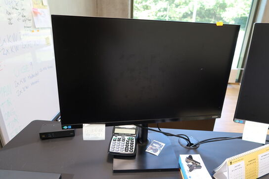 2 stk. computerskærme SAMSUNG S27R652FDU, F27T450FZU, tastatur, mus, dockingstation LENOVO