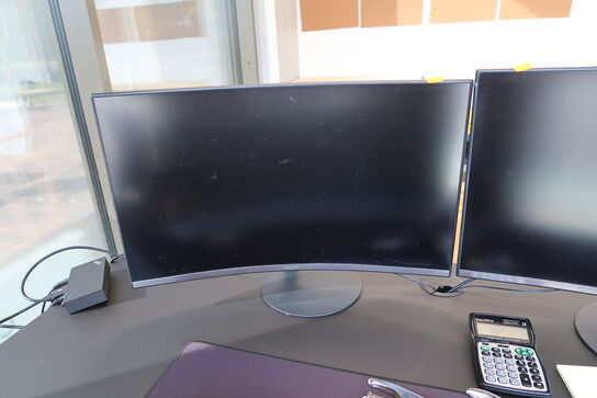 2 stk. computerskærme SAMSUNG C27T550FDU, tastatur, mus, dockingstation LENOVO
