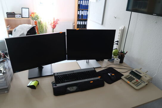 2 stk. computerskærme, tastatur, mus, rollermouse samt computer LENOVO