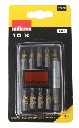 14 pk. Work it by millarco® bitssæt S2 stål 10 dele