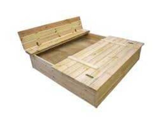 Sandkasse med vippelåg og bænk 120x120 cm