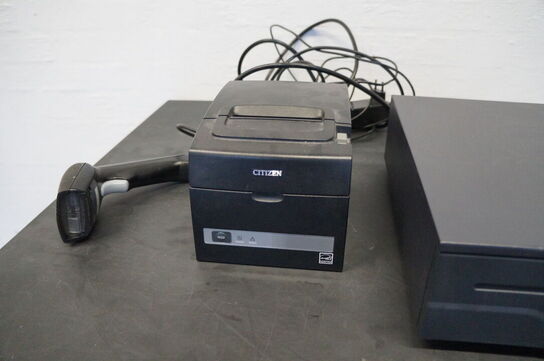 Labelprinter + kasseapparat mv.