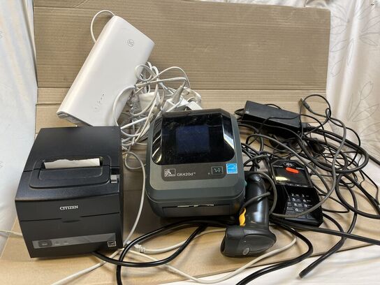 Betalingsterminal, Stregkodescanner, 2 Printere + Ruller, 5G Router