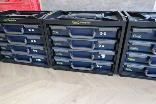 4 stk. kasser RAACO med div. sortimentskasser