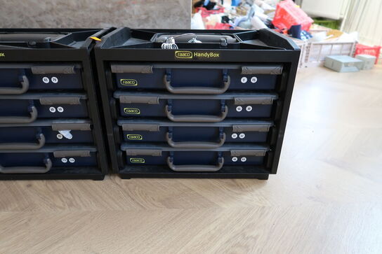 4 stk. kasser RAACO med div. sortimentskasser