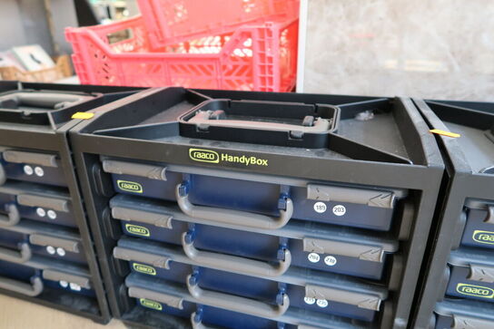 4 stk. kasser RAACO med div. sortimentskasser