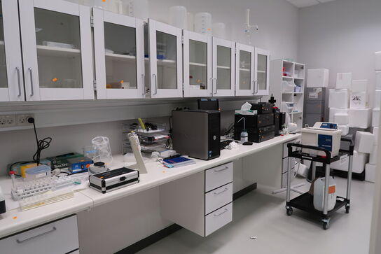 Arbejdsbord samt overskabe uden indhold