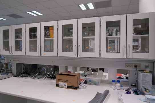 Div. Laboratorieglas og udstyr i overskabe