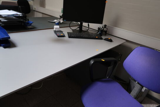 El. hæve/sænke skrivebord uden indhold samt skuffemodul og kontorstol