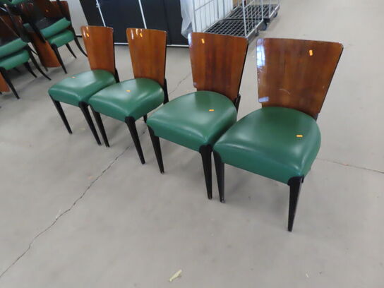 4 stk. Stole med træryg og grøn læder (se Beskrivelse)