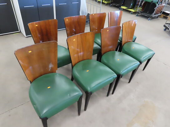 8 stk. Stole med træryg og grøn læder