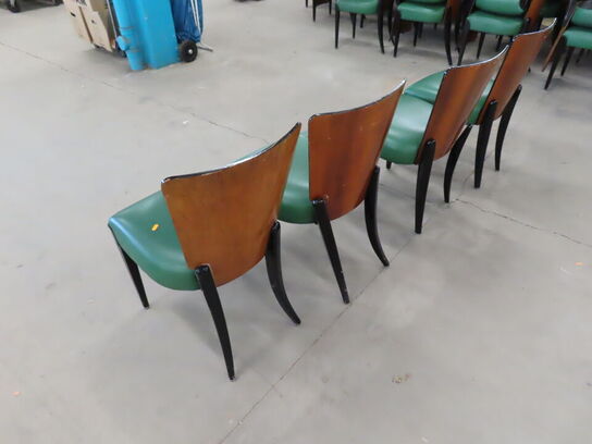 4 stk. Stole med træryg og grøn læder (se Beskrivelse)