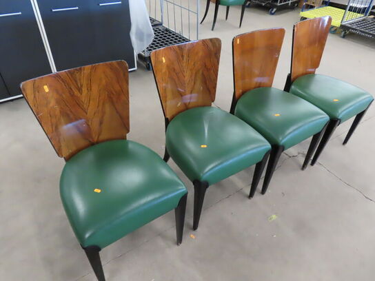 4 stk. Stole med træryg og grøn læder