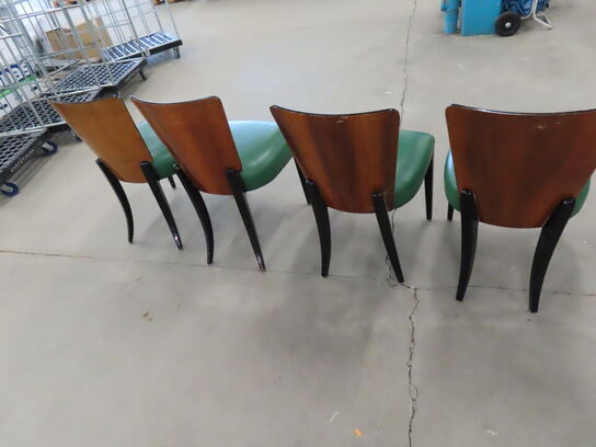 4 stk. Stole med træryg og grøn læder (se Beskrivelse)