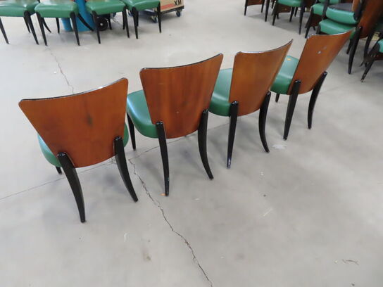 4 stk. Stole med træryg og grøn læder