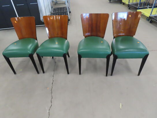 4 stk. Stole med træryg og grøn læder (se Beskrivelse)