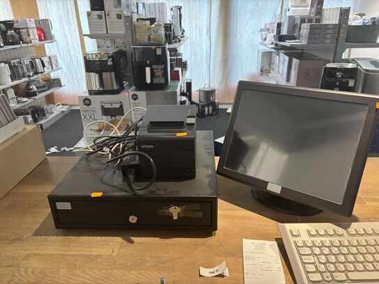 Pengeskuffe, kasseapparat samt bonprinter EPSON