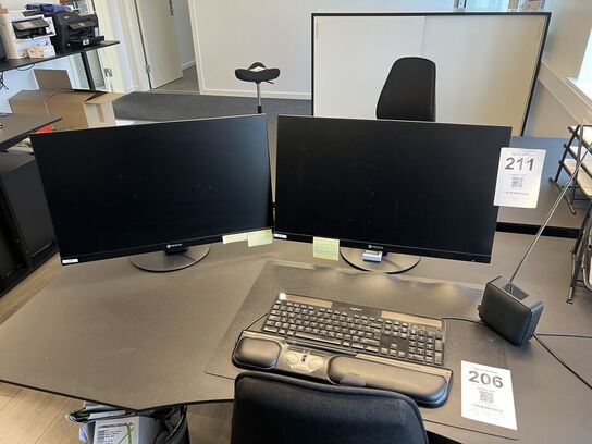 2 stk. NEOVO 27" skærme, tastatur, headset og dockingstation