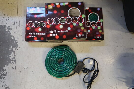 3 pk. Bee Rope Light, LED lysreb, 12 meter, 230V, Grøn