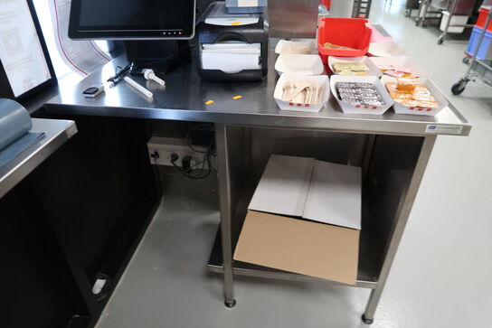 Rustfri stålbord med indhold (kasseapparat medfølger ikke)