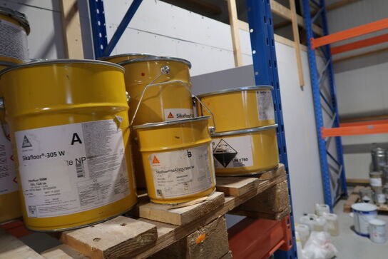 13 stk. paller med div. Varelager SIKA FLOOR, SCANMINERAL m.fl.