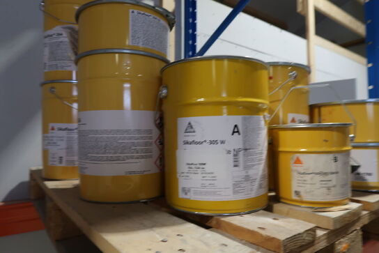 13 stk. paller med div. Varelager SIKA FLOOR, SCANMINERAL m.fl.