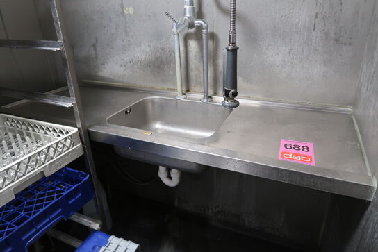 Væghængt rustfri stålbord med vask & pistol 