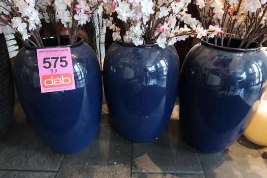 3 stk. Vaser med kunstige blomster 