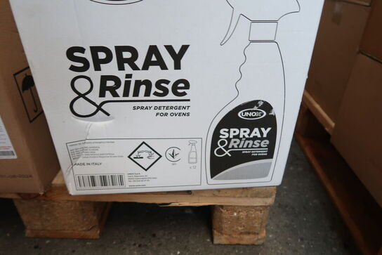 Palle med div. Rengøringsmidler m.m. UNOX, MERRYCHEF m.fl.