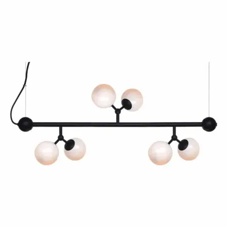 Halo Design atom langbordspendel i sort metal med 6 opale glaskugler(ubrugt)