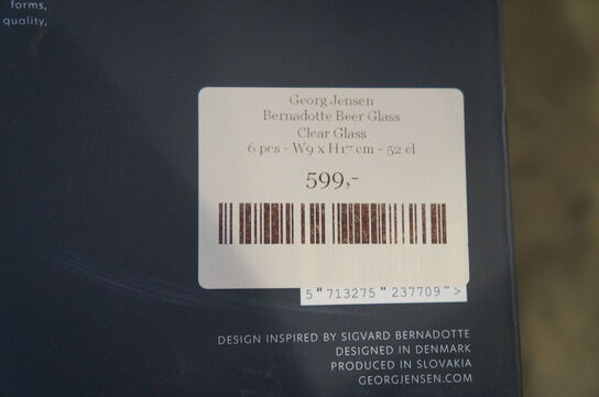 6 stk. Glas GEORG JENSEN BERNADOTTE BEER GLAS