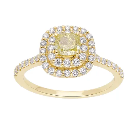 18 kt guldring med yellow cushion fancy diamant