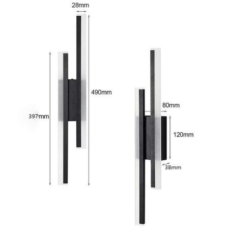 2 stk. Væglampe Sort LED 16W