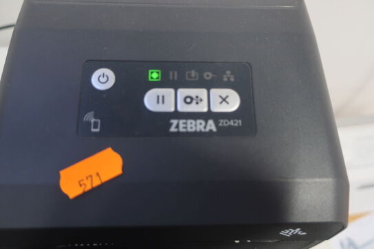 Bord, printer HP, labelprinter ZEBRA samt affaldsstativ