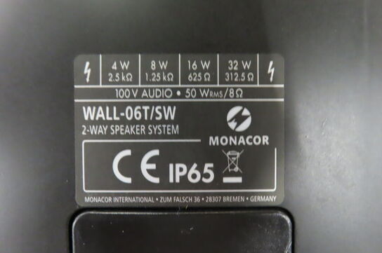 2 stk. Højtalere MONACOR WALL-06T/SW