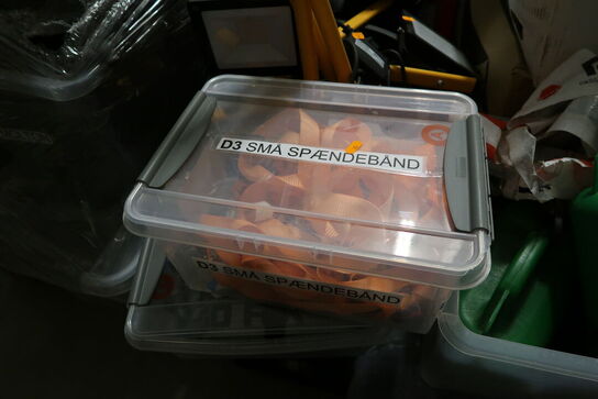 Div. Arbejdslamper, spændebånd, dunke m.m.