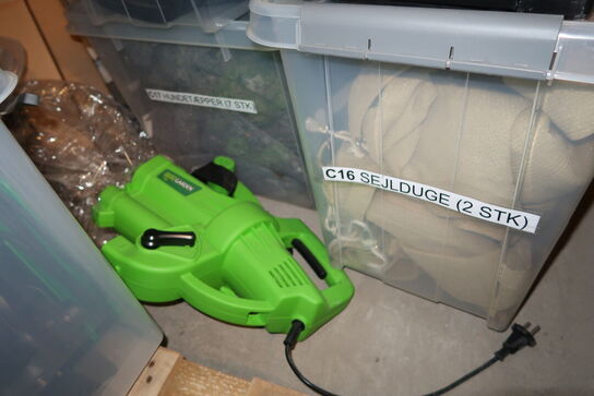 Div. Forlængerledninger, pavillonsider, varmeovn, sejlduge, løvblæser m.m.