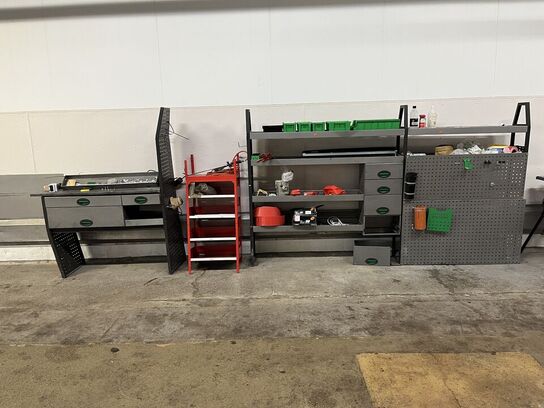 Filebænk , reolsystem inkl. indhold