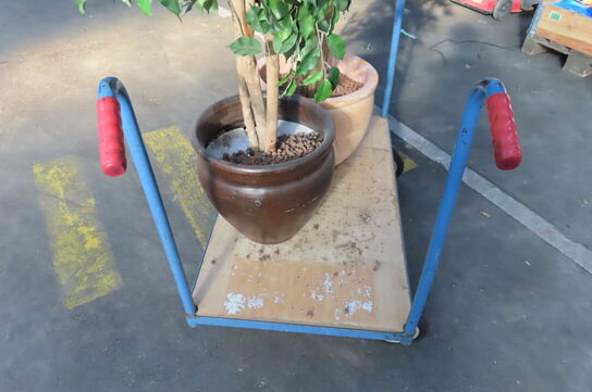 3 malerier, 2 rullevogne, haveredskaber og 2 blomster