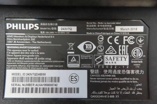 24" Computerskærm PHILIPS 243V7Q
