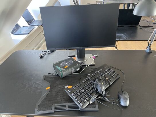 Skærm DELL, tastatur, mus mm.