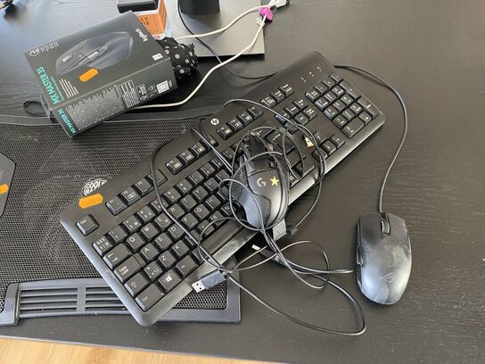 Skærm DELL, tastatur, mus mm.