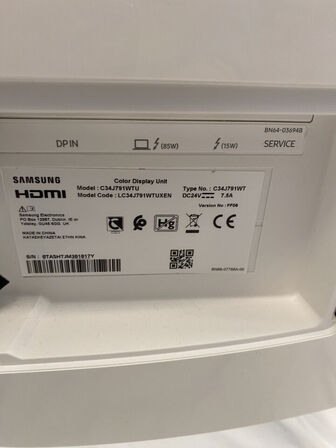 1 stk. Samsung Monitor, Thunderbolt SAMSUNG Model: C34J791WTU/ Model Code: LC34J791WTUXEN