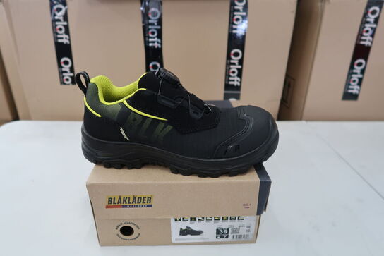 1 Par Blåkläder | Storm sikkerhedssko | Sort/neon gul | 39 Model nr: 1756929