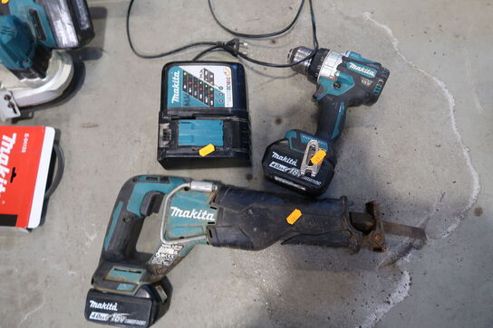 2 stk. akku håndværktøj MAKITA DHP486, DJR187 med 2 stk. batterier og lader